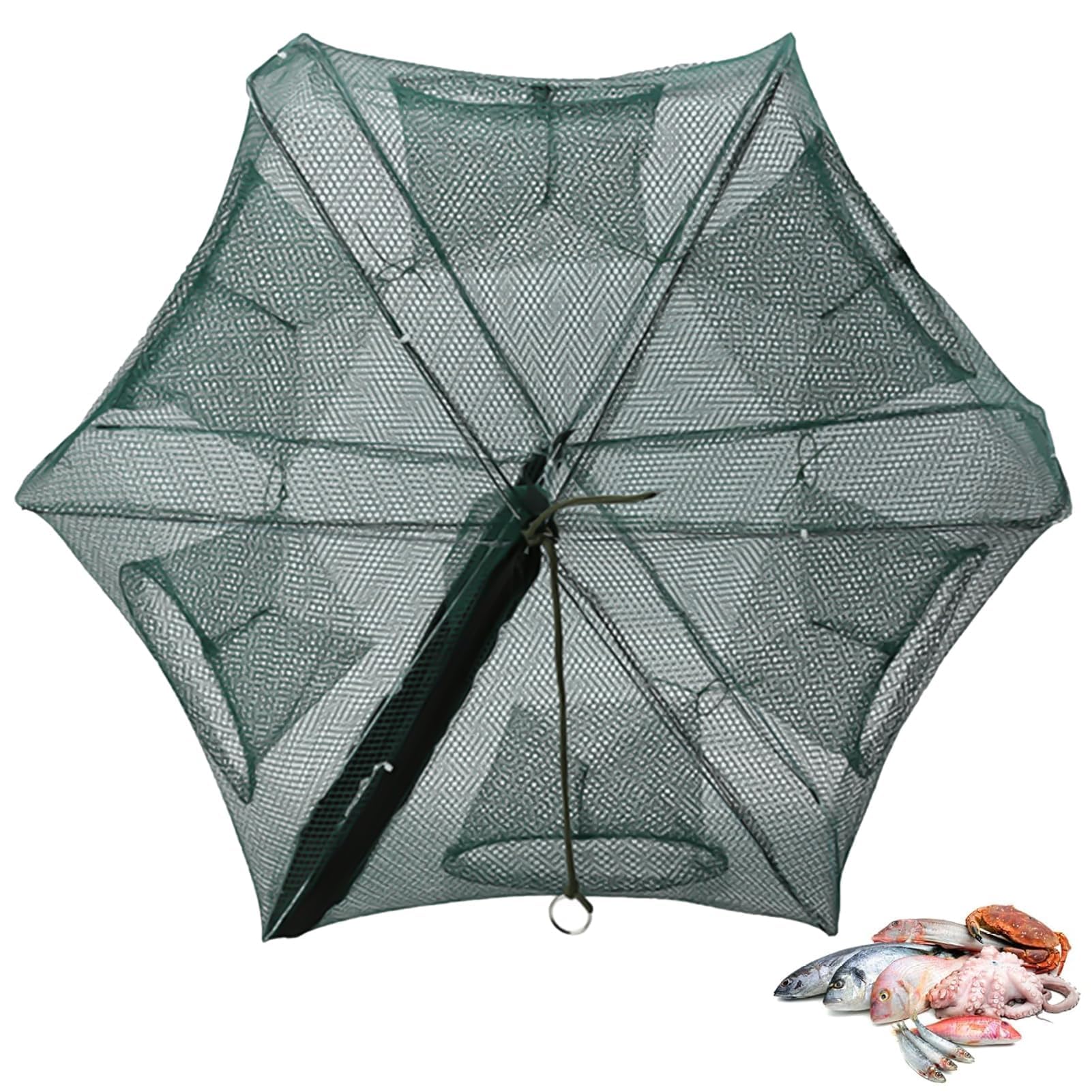 Agatige Automatic Fishing Net, Foldable Umbrella Fishing Net Shrimp Cage Nylon Crab Fish Trap Cast Fishing Network(6-Hole)
