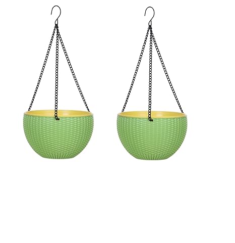 Aashu Hanging Planters Basket with Chain (10 inch Color-Green) Pack of 2