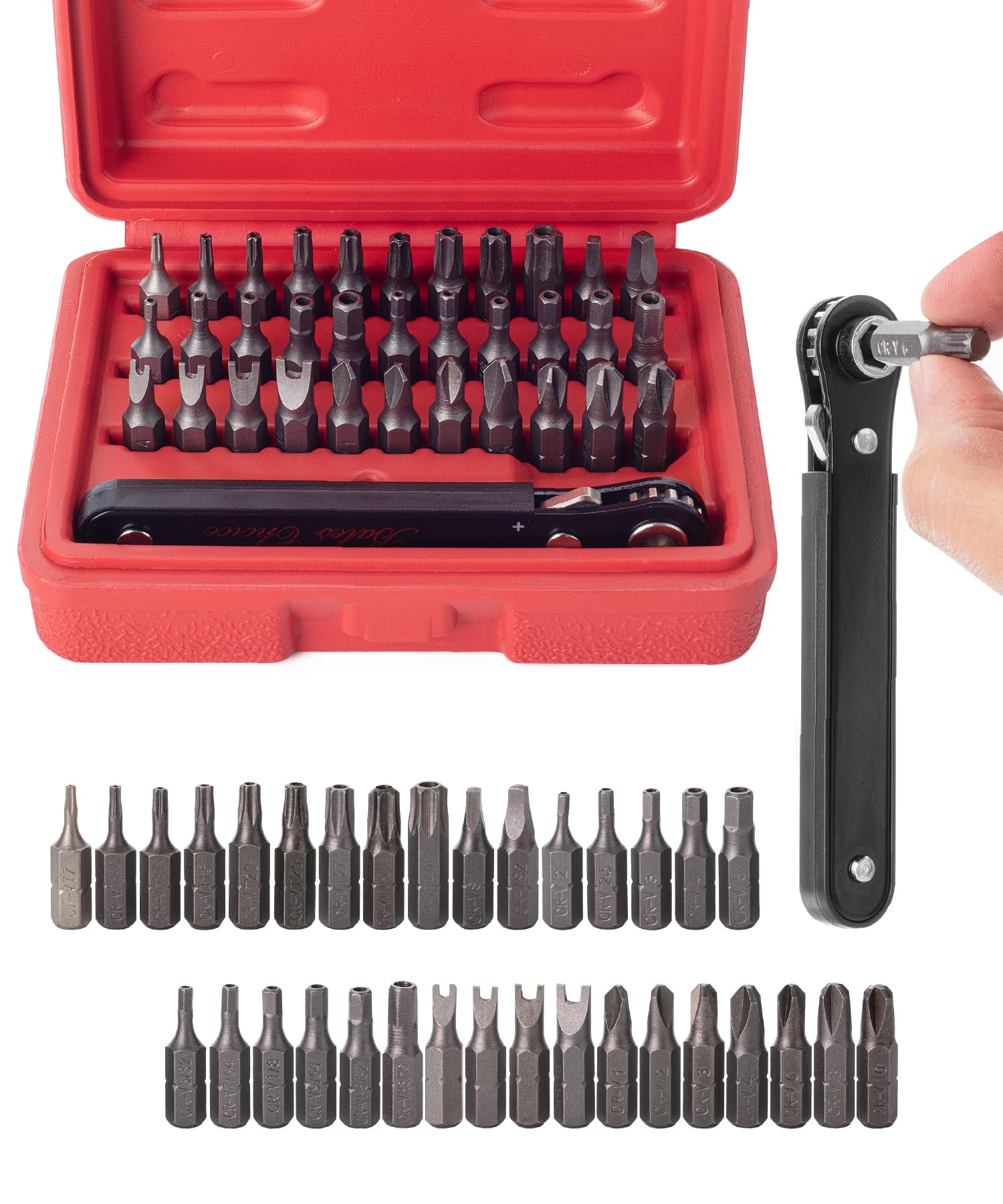 Photo 1 of Bates Choice Tamper Proof Torx Bit Set, 13 Pieces Set, T4-T40, Torx Security Bit Set, Tamper-Proof Security with Mini Ratchet Wrench, 1/4-Inch Drive, 34-Piece