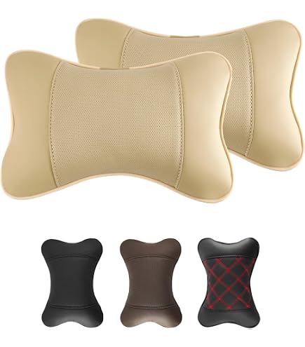 Crofy 2 Pack Car Neck Pillow, Softness Car Headrest Pillow for Driving with Adjustable Strap, 100% Memory Foam and Breathable Removable Cover, Comfortable Ergonomic Design, Gray & Brown