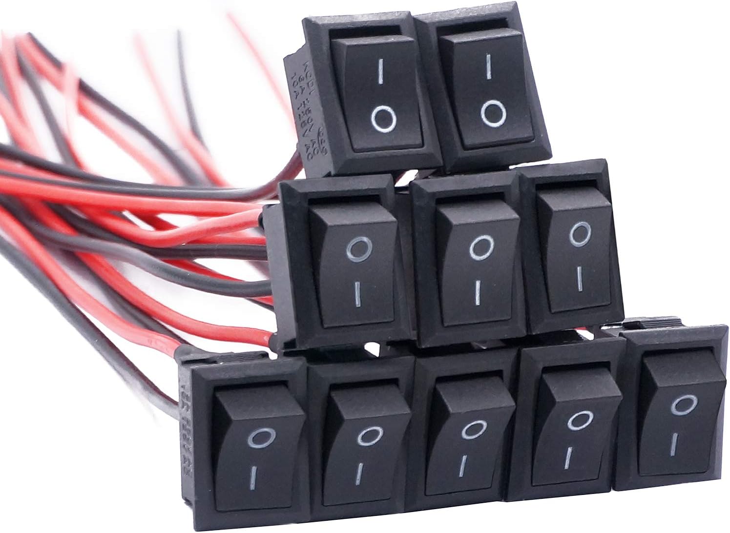 Taiss/10Pcs Rocker Switch ON/Off 2Pin Latching Square SPST Toggle Switch Snap with Wires KCD1-X-F, Black - Image 3