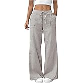 GORGLITTER Women's Y2k Striped Pants Wide Leg Cute Boho Vacation Summer Drawstring Waist Loose Long Pants