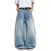 DFGIGT Mens Streetwear Hip Hop Baggy Jeans Wide Leg Skater Denim Pants Loose Long Trousers