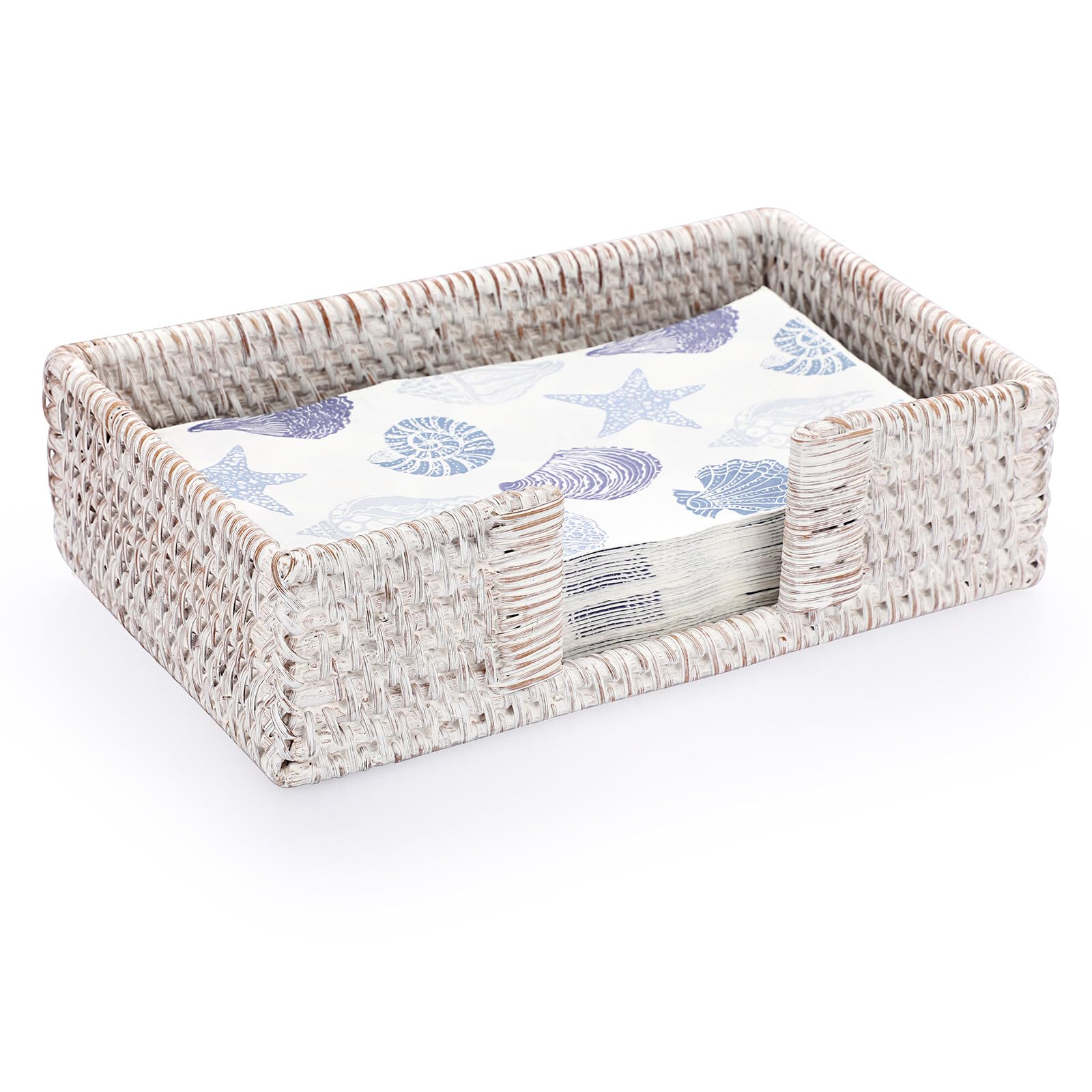 IGNPION Rattan Napkin Holder Guest Towel Woven Lunch Serviette Tray Tissue Napkin Paper Dispenser Tabletop Decor Storage Tray for Kitchen, Dining Room, Bar, Party, Buffet Napkin Caddy Whitewash