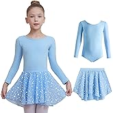 DIPUG Long Sleeve Ballet Leotards for Girls Dance Dress Removable Skirt with Shiny Star
