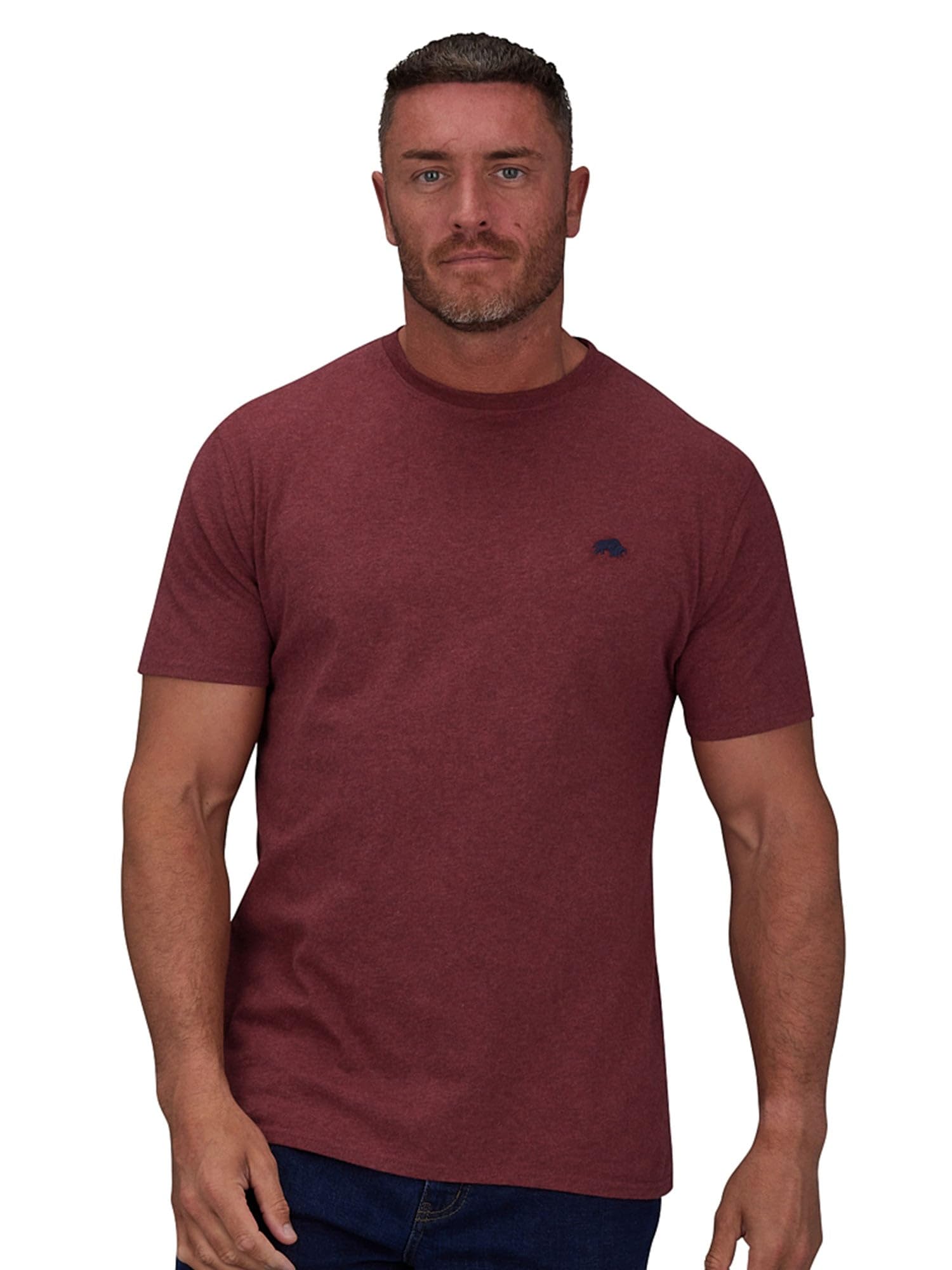 Raging Bull Claret Embroidered Logo Plain Crew Neck Short-Sleeved Cotton T-Shirt 5XL