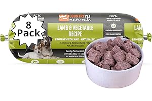 CountryPet Naturals New Zealand Lamb & Veggie Frozen Fresh Dog Food, High-Protein 91% Grass-Fed Free-Range Meat, Gently Cooked, Grain-Free, Omega-3s, 8 Rolls (12 lb Case)