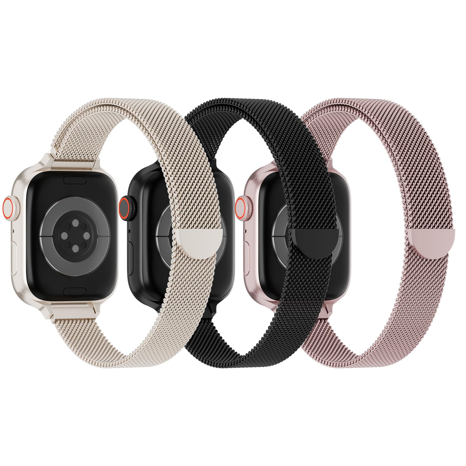 3 Pack Slim Metal Loop Compatible with Apple Watch Band 42mm 41mm 40mm 38mm 46mm 45mm 44mm 49mm Women Men, Thin Stainless Steel Magnetic Strap for iWatch Bands Series 11 10 9 8 SE 7 6 5 4 3 Ultra