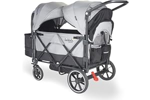 Larktale caravan - 200 lbs. Capacity, Double Seater Collapsible Wagon, All-Terrain Stroller Wagon for Kids and Babies - 2023 Version - Gray/Black