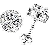 Blahanna Moissanite Stud Earrings Halo Stud Earrings Brilliant Round Cut D Color VVS1 Clarity Lab Created Diamond Earrings 18K White Gold Plated Hypoallergenic Sterling Silver Moissanite Stud Earrings