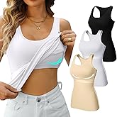 V FOR CITY Racerback Tank Tops for Women with Shelf Bra Cotton Wide Strap Camisole Yoga Cami Shirts 3 Pack