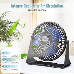 BESKAR USB Small Desk Fan, Portable Fans with 3