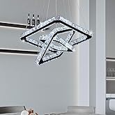 diisunbihuo Modern Crystal Chandelier LED Ceiling Light, Square 3-Ring Height Adjustable 47W K9 Crystal Pendant for Dining Ro