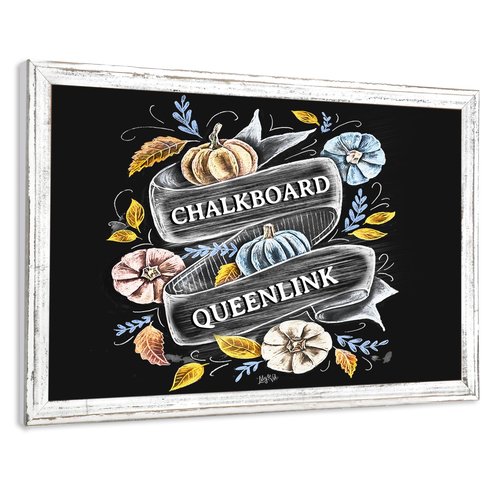 QUEENLINK Chalkboard 60x90cm, Wall Hanging Chalk Board, White Wooden Frame Blackboard for Home, School, Kitchen, Office