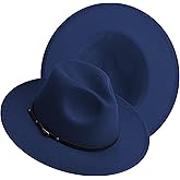 Wide Brim Fedora Hats for Women and Men Classic Felt Panama Hat Men's Two Tone Dress Hat with Belt Buckle