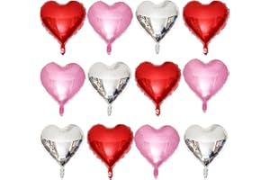 LHOAVWE Red Heart Shaped balloons Pack of 12,18 Inch Silver Love Valentine Balloons Pink Heart Romantic Balloons For Valentines Day Propose Marriage Wedding Bridal Shower Engagement Party Decorations