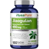 NusaPure Jiaogulan, Vegan, 450mg, 180 Veggie Capsules - 180 Servings | Herbal Formula, 20:1 Gynostemma pentaphyllum Extract, Suitable for Adults, Manufactured in cGMP Registered Facility USA