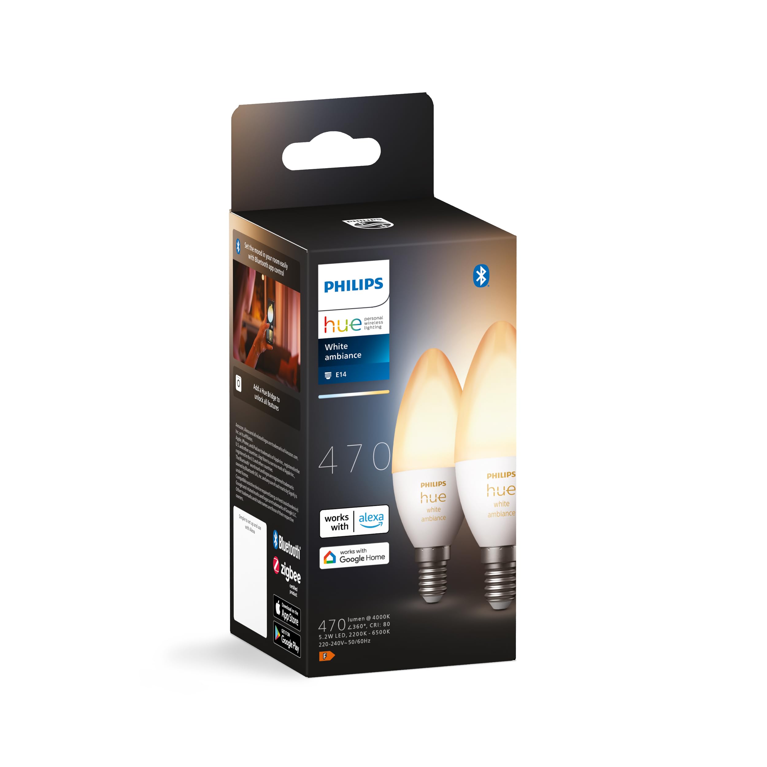 Philips Hue Hue White Ambiance 2 Ampoules Smart Culot E14 Avec Bluetooth 5,2 W