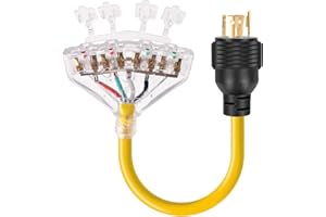 Rophor 30 Amp to 110 Adapter Generator Power Cord, 4 Prong 30 Amp to 15 Amp Generator Adapter, Nema L14-30P Male to 4X 5-20R Female with Dust Protection Caps, 1.5 FT