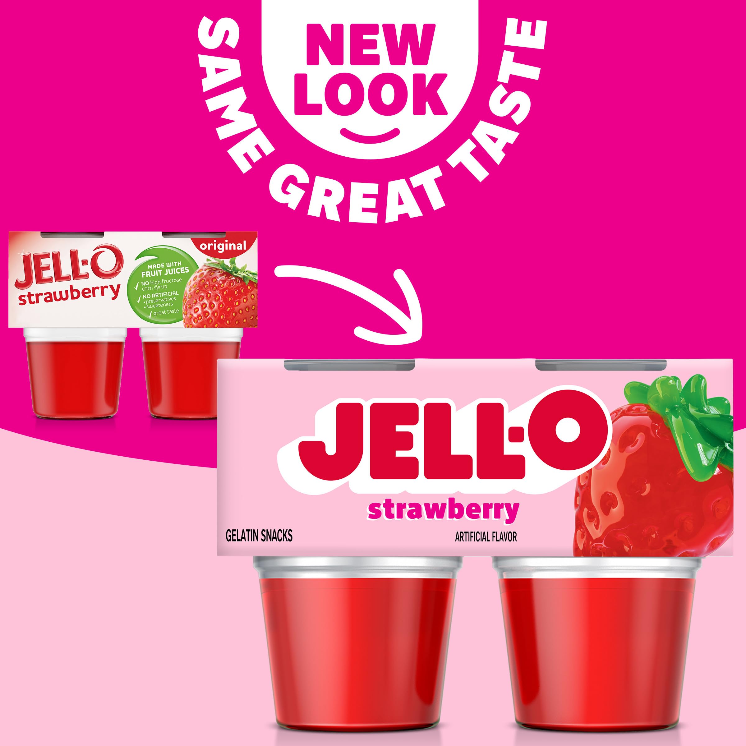 Jell-O Original Strawberry Artificially Flavored Ready-to-Eat Gelatin Snack Cups, 4 ct Cups