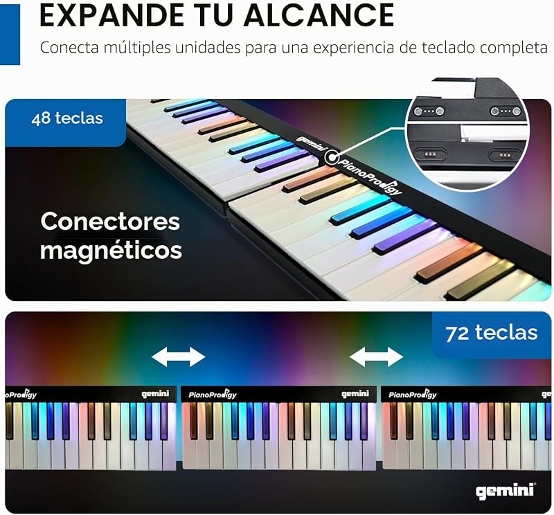 Sound PianoProdigy Teclado MIDI inalámbrico iluminado de 24 teclas GPP-101, Debe conectarse a un dispositivo iOS/Android para obtener sonido, Ampliable, Bluetooth, portátil