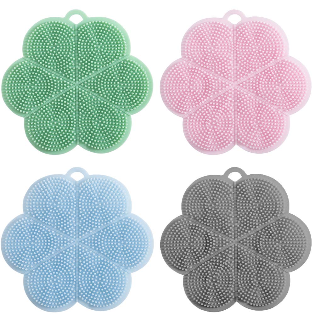 Silicone Sponge BETOY 4 Pcs Silicone Scrubber Kitchen Anti-Bacterial Sponge for Multi-Functional Cleaning Fruit Kitchen Utensils Multicolor