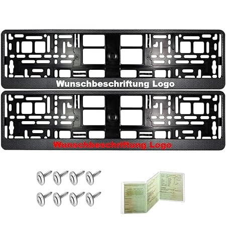 2 Stück Kennzeichenhalter CARBON mit Wunschtext Beschriftung Werbung bedruckt