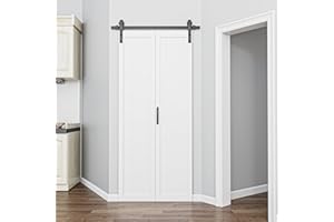 ARK DESIGN 40" x 84" 1 Panel Bifold Barn Door with Hardware and Track Kit Included, Pre-Assembled Solid Core Panel Bi-fold Barn Door, Primed White Finish with Water Resistance and Scratch-Resistant, Paintable