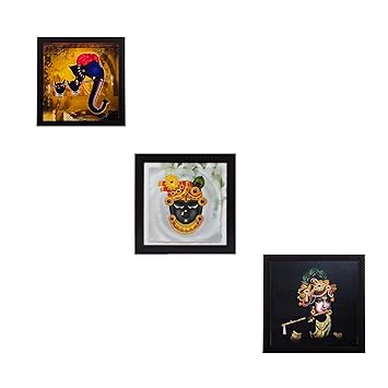 eCraftIndia Satin Matt Textured Synthetic Wood Art Painting (25 cm x 25 cm, Set of 3, C3FPB1117)