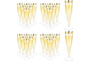 60 Pack Plastic Champagne Flutes, 4.5 OZ Clear Champagne Glasses with Gold Rim, Disposable Champagne Cups, Sturdy Plastic Toa