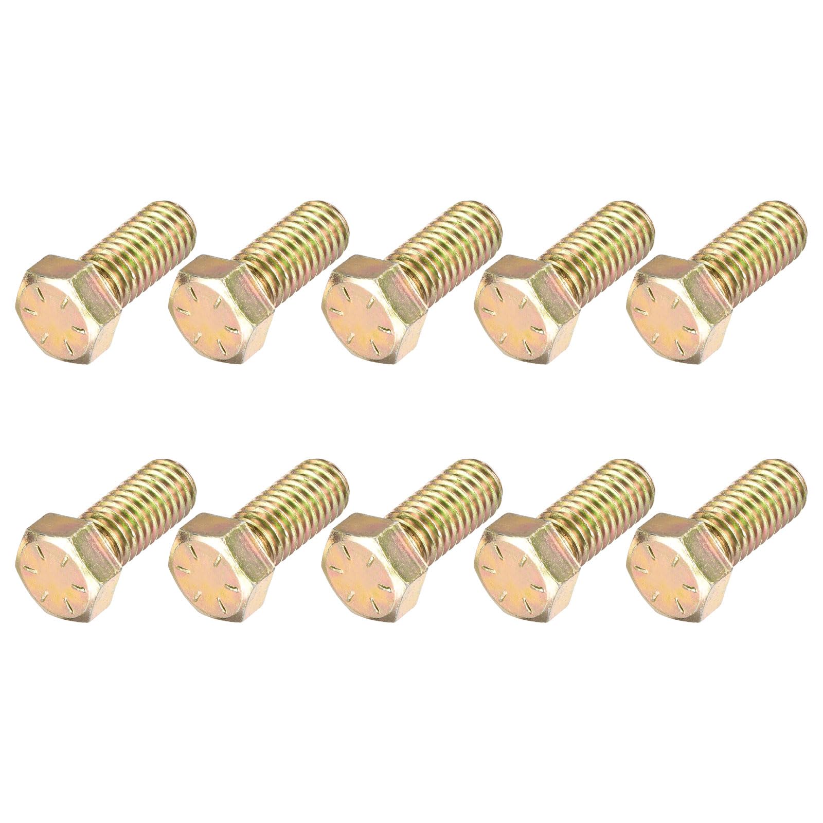 METALLIXITY Hex Bolts (7/16-14x1") 10Pcs, Carbon Steel Zinc Plated Fully Threaded UNC Hex Head Screw Bolt Machine Screws - for Furniture Repair, Yellow
