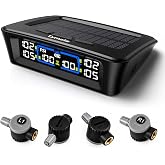 Tymate TM12 RV Tire Pressure Monitoring System, 4 Flow-Thru Sensors TPMS | Max. 12 Tires Info Monitoring, Easy to Inflate, 6 Alarm Modes, Solar/USB Charge, 50ft Range, 0-144PSI for RV &amp; Older Vehicle