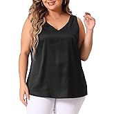 Agnes Orinda Plus Size Silk Satin Tank Tops for Women V Neck Casual Cami Sleeveless Blouses Summer Basic Camisole