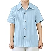 Arshiner Boys Casual Short Sleeve Button Down Shirt Fashion Textured Summer Beach Shirt 3-13 Years Old