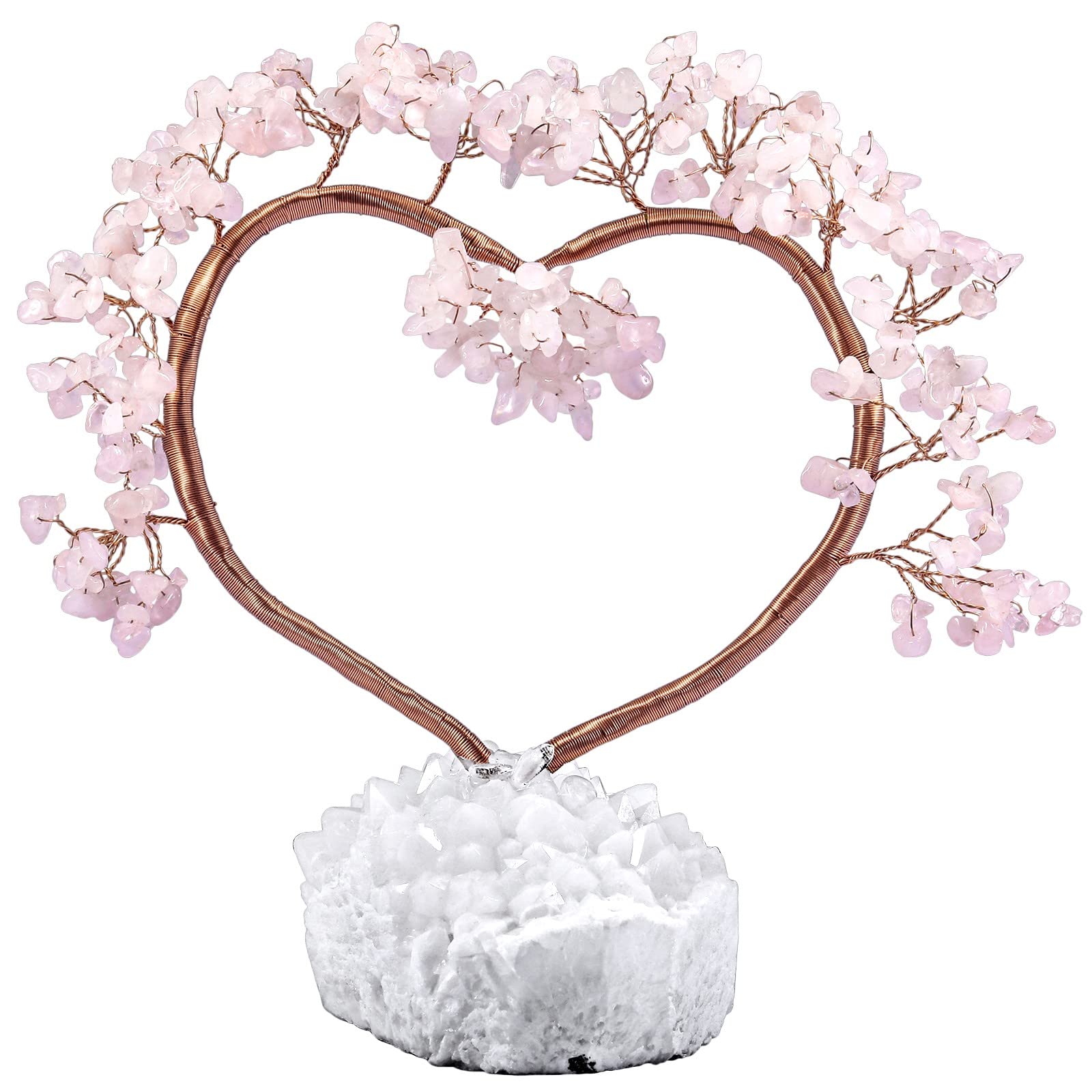 KYEYGWO Natural Crystal Stones Tree with Rock Crystal Cluster Base Quartz Bonsai Money Tree for Home, Office and Feng Shui Decor, Rose Quartz