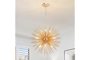 CM MZY Modern Gold Sputnik Chandeliers, 9-Light Satellite Pendant Light fixtures, Starburst Firework Ceiling Lights for Bedroom Living Room Dining Room Kitchen Island Hallway, E12 Socket(Dia:19.7'')