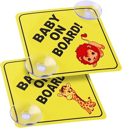 Cobee Baby on Board Signs 2 Pcs 5x5in Double Suction Cups Yellow