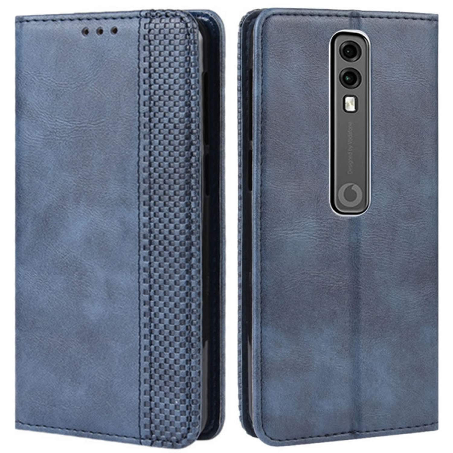 HualuBro Vodafone Smart V10 Case, Retro PU Leather Full Body Shockproof Wallet Flip Case Cover with Card Slot Holder and Magnetic Closure for Vodafone Smart V10 Phone Case (Blue)
