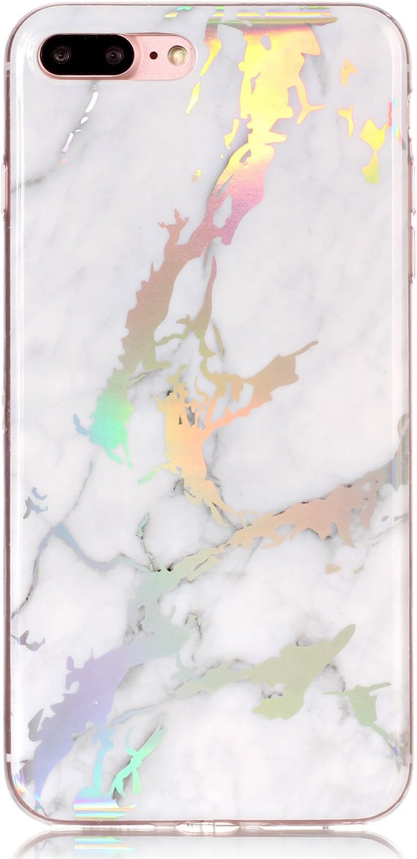 3C Collection Iphone 5 Holographic Marble Case, Iphone 5S White Holo Marble Case, Ultra Thin Sleek TPU Silicone Rubber Phone Cover for Iphone 5 5S 5SE Fashion Pink Iridescent Marble Cases