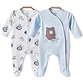 Minicoco Baby Boy Footed Romper pack of 2,100% Cotton Snap Footies for 0-12 Months, Cute patterns Baby Boy Clothes