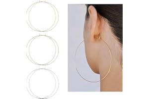ME&HZ 1mm Thin Extra Large Hoop Earrings，3 Pairs Set 90mm Huge Gold Hoops 18k Gold Plated Stainless Steel Big Gold Hoop Earrings for Women Girls
