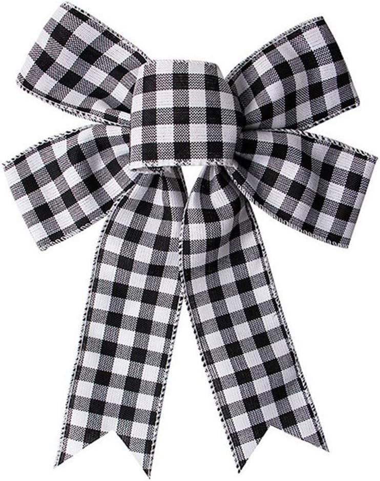 Bows & Ribbons - Black White Buffalo Plaid Bow Christmas Wreath Holiday Bowknot DIY Crafts Ornaments for Christmas Tree Topper Wedding Party Decorations, 10x12.6 in