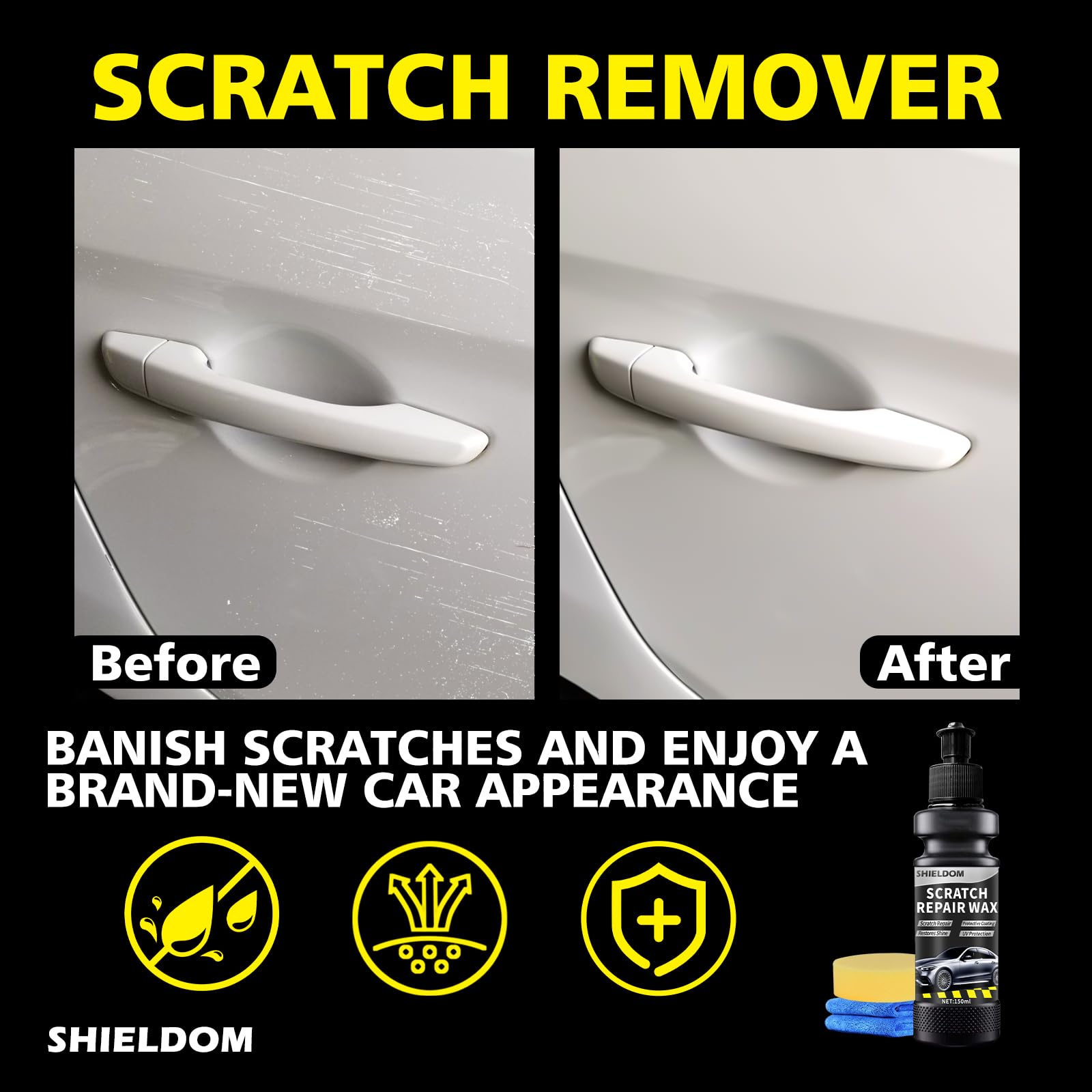 SHIELDOM Car Scratch Remover & Polishing Wax Light Scratches & Swirls Removal Compound Nano Sparkle Paste to Repair Paint Surface with Applicator Sponge and Microfiber Towel- 5oz/150ML