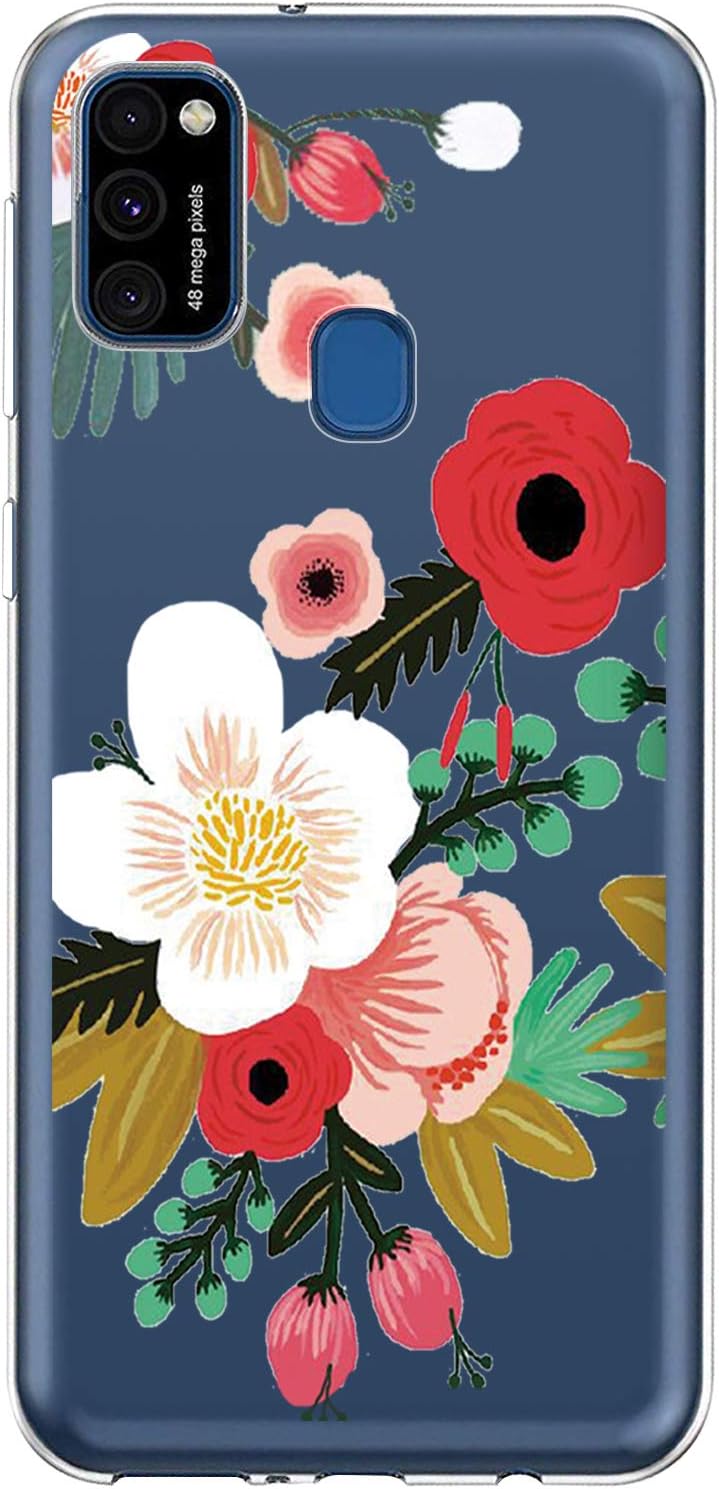 Case Compatible with Samsung Galaxy M31 Back Case Clear Soft Slim Transparent TPU Bumper Drop Lightweight Marble Flower Protective Phone Cover for Samsung Galaxy M31