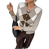 MakeMeChic Women's Argyle Plaid Cardigan Sweater Button Down Long Sleeve Vintage Outerwear