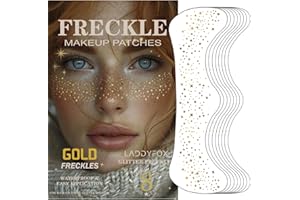 LADDYFOX 8 Pcs Gold Face Makeup Patches, Gold Glitter Freckles Face Tattoo, Glitter Freckles, Sparkle Makeup Patches, Waterproof Face Glitter Speckles Patches for Women
