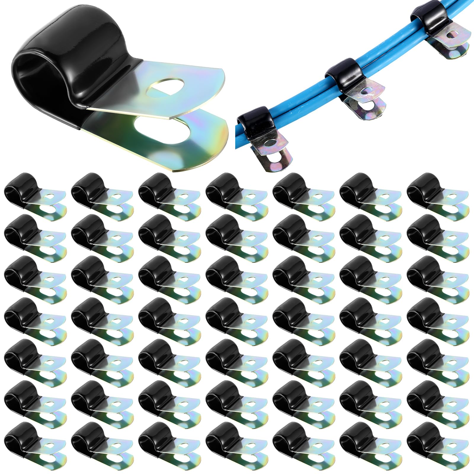 Photo 1 of Tandefio 50 Pack Vinyl Coated Cable Clamps Galvanized Steel Cable Metal Wire Rubber Cushioned Insulated Hose Pipe Clamp for Tube Lines Wire Cord Installation(3/8 Inch,10mm)