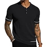 PJ PAUL JONES Mens Knit Polo Shirts Short Sleeve Textured Polo Shirts Sretchy Regular Fit