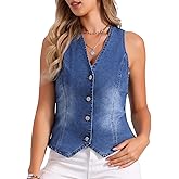 Allegra K V Neck Denim Vest for Women's Sleeveless Button Down Jean Waistcoat Fashion Casual Jacket