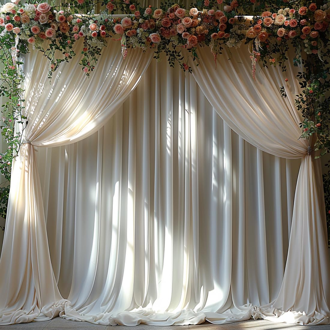 10x10ft Wrinkle Free Ivory Backdrop Curtain for Parties Soft Fabric Drapes Wedding Ivory Curtain Backdrop for Birthday Party Decorations Background for Photography 5x10ft,2 Panels